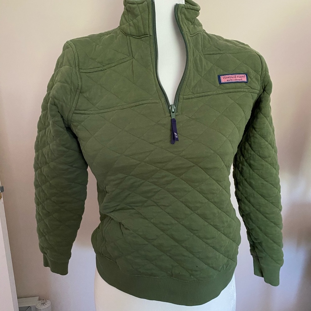 Vineyard Vines Olive Green Quilted Pullover